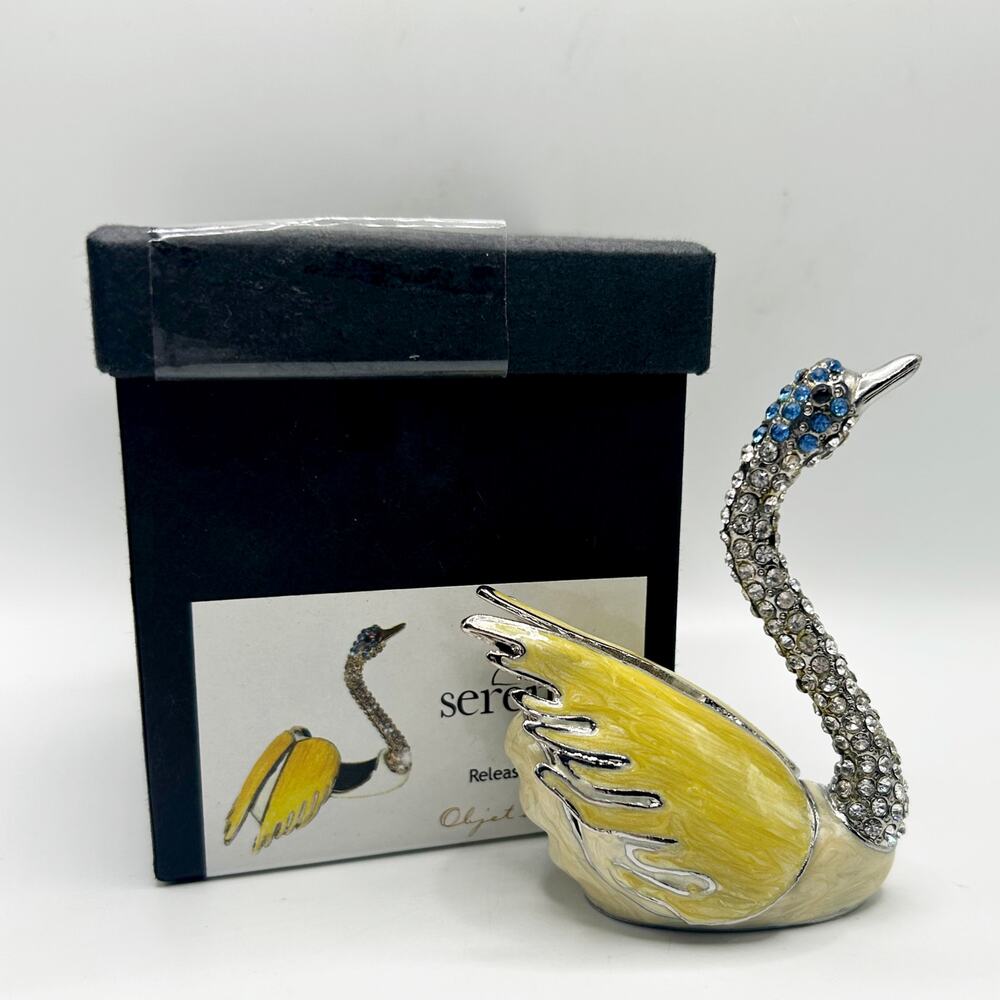 Art Form SERENITY Fine Collectables Trinket Box Gemmed Swan w/ Box and Bag
